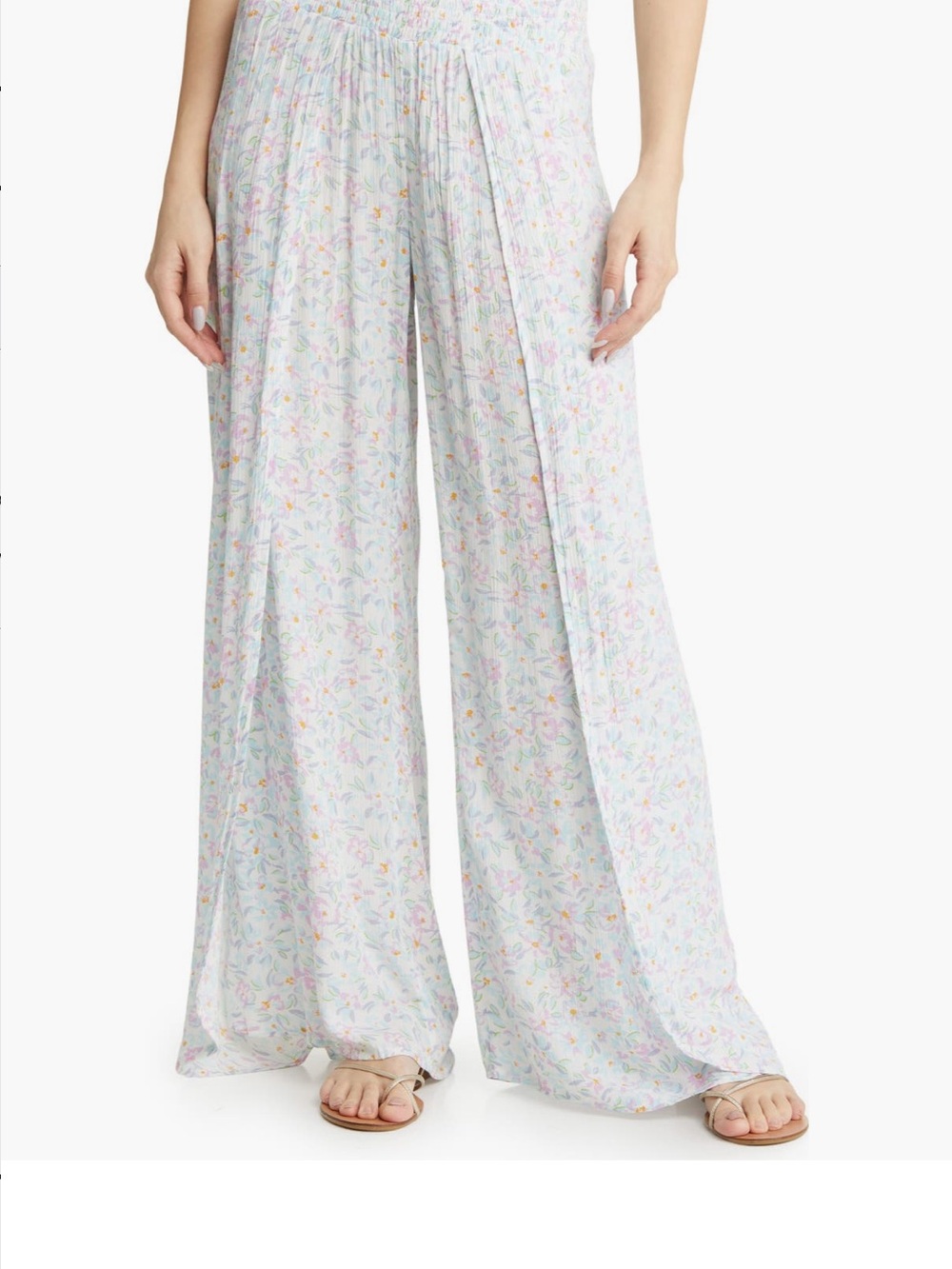 Billabong Wandering Soul Floral Wide Leg Pants - in Salt Crystal size Small